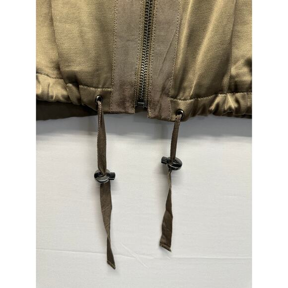 Banana Republic Olive Satin Bomber Jacket Zip Front Drawstring Hem Size M - Picture 2 of 10